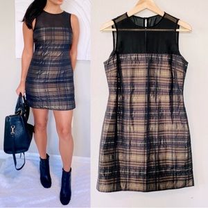 Michael Kors Plaid Dress With Black Overlay Size 8P Retail $128